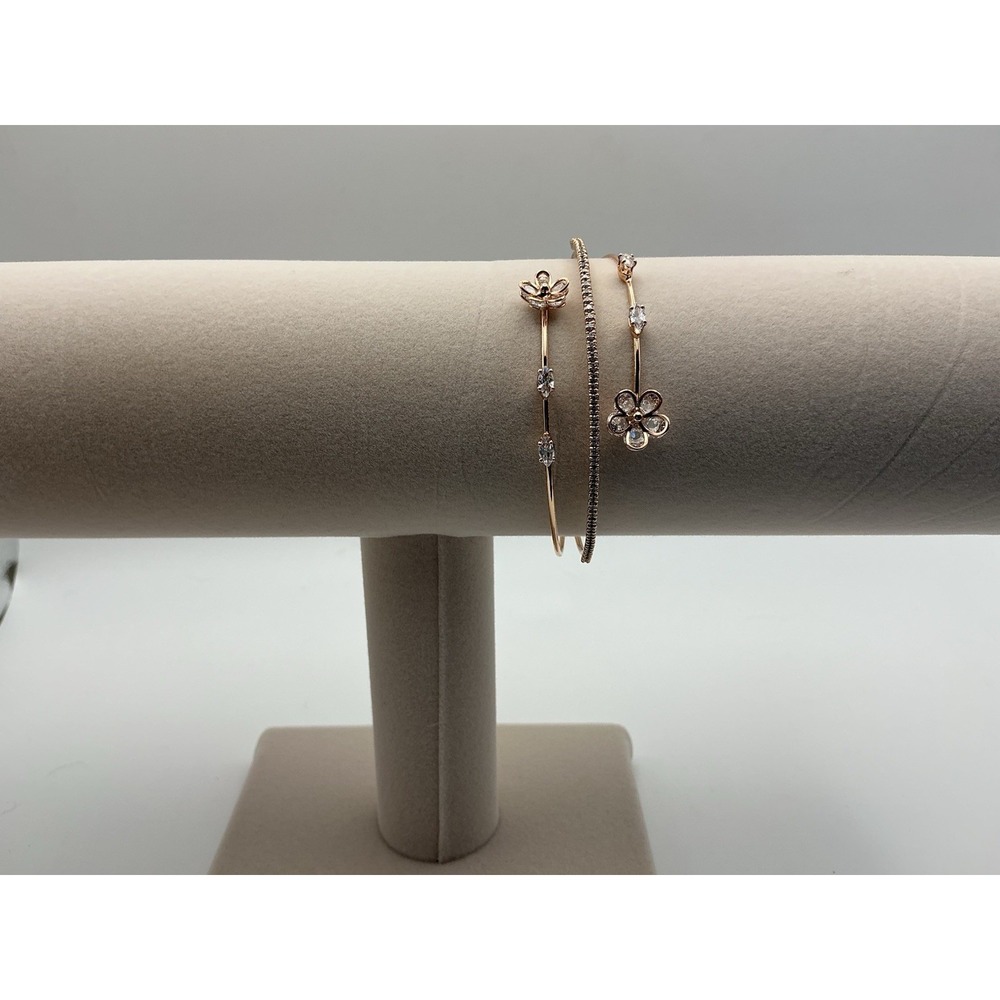 Adina Eden 14K Rose Gold Plated Floral CZ Open Cuff Bracelet NIB Waterproof